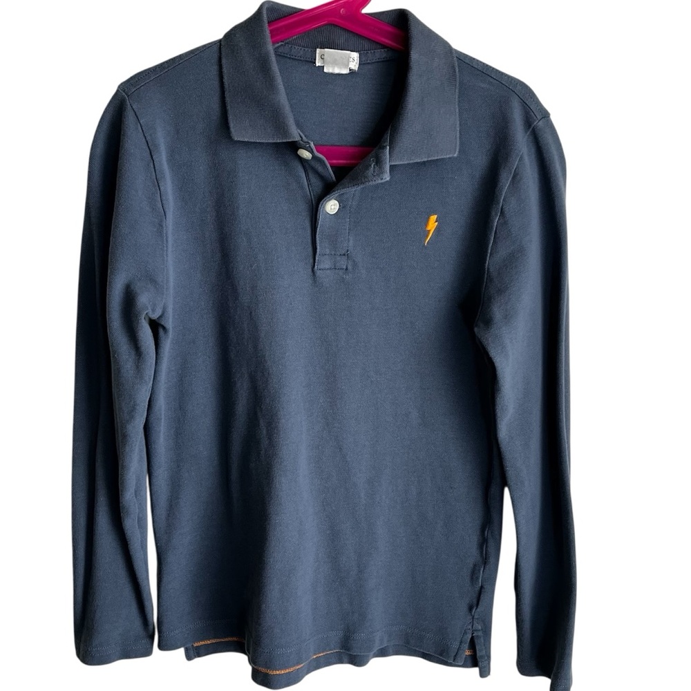 Crewcuts Factory Long Sleeve Blue Polo Lightning Bolt Size 10